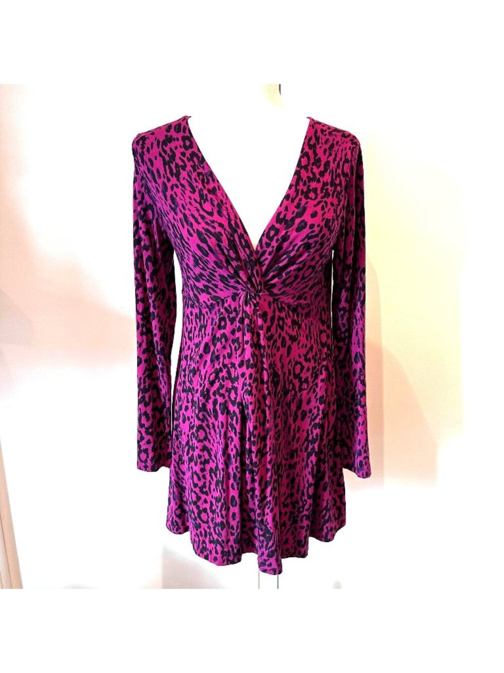 Soma Luxuriously Soft Pink & Black Leopard Print Long Sleeve Dress Medium